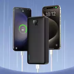 Външна батерия Baseus Airpow 20W 20000mAh с кабел Baseus Simple Series USB-A - USB-C 50 см P10022804113-00 - Черна