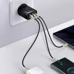 Зарядно устройство Baseus CCXJ-E01 Compact Quick Wall Charger с 2хUSB-A и USB-C 30W черен