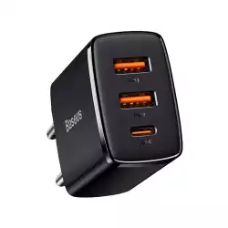 Зарядно устройство Baseus CCXJ-E01 Compact Quick Wall Charger с 2хUSB-A и USB-C 30W черен