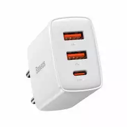 Зарядно устройство Baseus CCXJ-E02 Compact Quick Wall Charger с 2хUSB-A и USB-C 30W бял                          