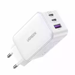 Зарядно устройство Ugreen 15339 Nexode Мрежов адаптер, 2xUSB-C, USB-A 3.0, PD3.0, QC4.0, GaN, 65W - бяло