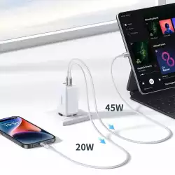 Зарядно устройство Ugreen 15339 Nexode Мрежов адаптер, 2xUSB-C, USB-A 3.0, PD3.0, QC4.0, GaN, 65W - бяло