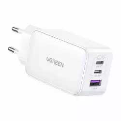 Зарядно устройство Ugreen 15339 Nexode Мрежов адаптер, 2xUSB-C, USB-A 3.0, PD3.0, QC4.0, GaN, 65W - бяло