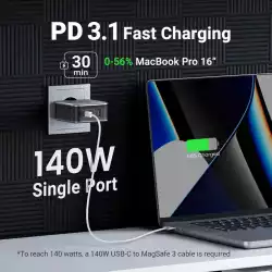 Зарядно устройство Ugreen NEXODE CD289 90549, 220V, 2xUSB-C, 1xUSB A, GaN, 140W