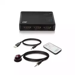 3 портов HDMI суич ACT , 4K@@60Hz, USB, Дистанционно, Черен