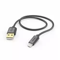 Кабел HAMA USB-A - Lightning 1.5м, позл.конектори,черен                          