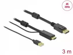 Кабел Delock HDMI мъжко - DisplayPort USB мъжко, 4K 30 Hz, 3 м, Черен