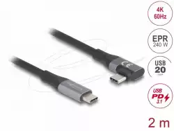 Delock USB-C Кабел 90°, 20 Gbps USB PD 3.1, 240W, 2 m