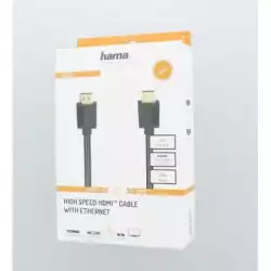 Кабел HAMA High-Speed, HDMI мъжко - HDMI мъжко, 4K, 18GB/s, Ethernet, 5 м, Позл. конектори, Черен