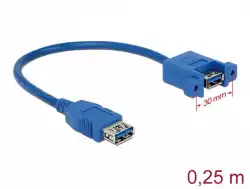 Кабел Delock,  За монтиране върху панел, USB-A женско - USB-А женско, 25см