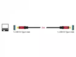 Кабел Delock  USB-A мъжко - USB-А мъжко, 2 м, Premium, Екраниран, Черен