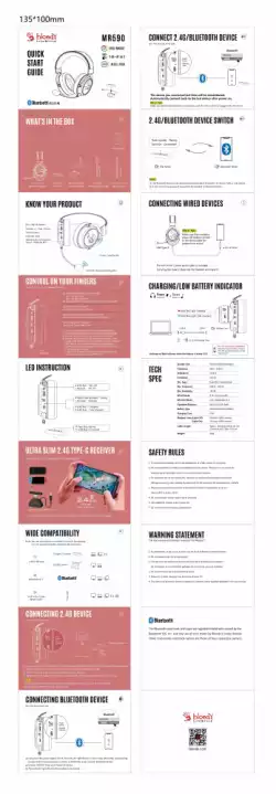 A4tech Bloody МR-590 Геймърски безжични слушалки с микрофон,Bluetooth 3.5мм жак, бял