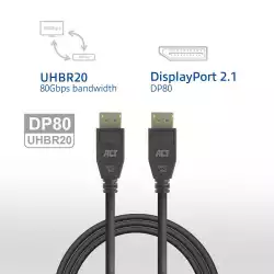 ACT Кабел Display port 2.1 мъжко-мъжко,8К@@60Hz,4k@@240Hz, 1м, черен