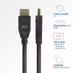 ACT Кабел Display port 2.1 мъжко-мъжко,8К@@60Hz,4k@@240Hz, 1м, черен