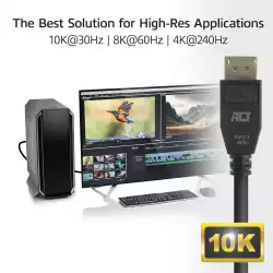 ACT Кабел Display port 2.1 мъжко-мъжко,8К@@60Hz,4k@@240Hz, 1м, черен