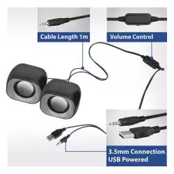 ACT Стерео колонки Eminent 2.0, USB захранване, 2 х 3W ACT Стерео колонки Eminent 2.0, USB захранване, 2 х 3W
