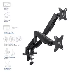 ACT Стойка за 2 бр. монитора за бюро AC8314, Регулируема, 17" - 34", 9 кг, газова пружина