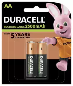 Акумулаторна батерия DURACELL R6 AA, 2500mAh NiMH, 1.2V, 2 бр. в опаковка                          