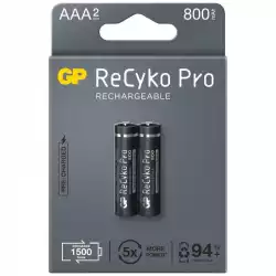 Акумулаторна Батерия GP R03 AAA 800mAh, NiMH, 85AAAHCB-EB2 RECYKO+ PRO, До 1500 цикъла, 2 бр. в опаковка