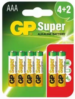 Алкална батерия GP SUPER LR03 AAA / 4+2 бр. в опаковка 1.5V GP-BA-24A21-SBV6