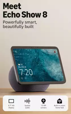 Amazon Echo Show 8 (Gen 4), 8" дисплей за визуaлизация, 3D-audio, черен