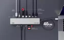 ATEN Докинг 11-in-1 USB-C Multiport Dock + Power Pass-Through, 2 x HDMI, LAN,3.5mm, USB-C, SD Card , microSD, 3 x USB 3.2