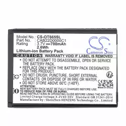 Батерия за мобилен телефон  ALCATEL 2010D, One Touch 356, One Touch 665  CAB22B0000C1 LiIon 3,7V 700mAh CAMERON SINO