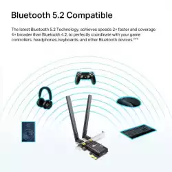 Безжичен адаптер TP-LINK Archer TX20E, PCIe, 1800Mbps, Wireless AX, 2.4GHz /5GHz, BT 5.2, 2x външни антени                          
