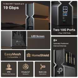 Безжичен рутер TP-Link Archer BE800 Tri-Band Wi-Fi 7                          