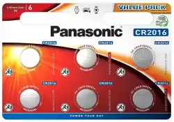 Бутонна батерия литиева PANASONIC CR2016, 3V, 6 бр. в блистер /цена за 6 бр./                          