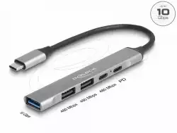 Delock Хъб USB-C, 4 порта, 1 x USB-A 10 Gbps, 2 x USB-A, 1 x USB-C, USB-C PD 95 W