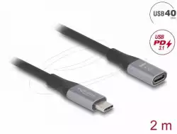 Delock Удължителен кабел USB-C, 40 Gbps, PD 240W, 2 м, сив Delock Удължителен кабел USB-C, 40 Gbps, PD 240W, 2 м, сив