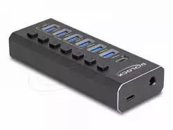 Delock USB Хъб, 7 портa, 10 Gbps, 6 x USB-A, 1 x USB-C                          