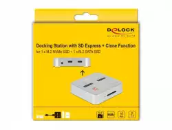 Докинг станция Delock 1 x M.2 NVMe SSD, 1 x M.2 SATA SSD, SD Express Card Reader, Клониране