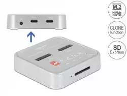 Докинг станция Delock 1 x M.2 NVMe SSD, 1 x M.2 SATA SSD, SD Express Card Reader, Клониране