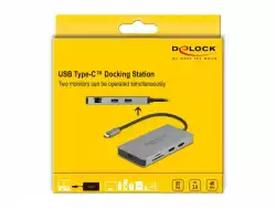 Докинг станция Delock USB-C - Dual HDMI, USB 3.2, SD, LAN, PD3.0, Сива