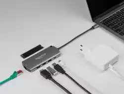 Докинг станция Delock USB-C, M.2 слот за SSD, HDMI, Gigabit LAN, 2xUSB-A, USB-C, Сива