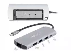 Докинг станция Delock USB-C, M.2 слот за SSD, HDMI, Gigabit LAN, 2xUSB-A, USB-C, Сива
