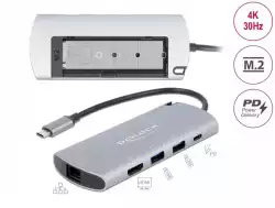 Докинг станция Delock USB-C, M.2 слот за SSD, HDMI, Gigabit LAN, 2xUSB-A, USB-C, Сива Докинг станция Delock USB-C, M.2 слот за SSD, HDMI, Gigabit LAN, 2xUSB-A, USB-C, Сива