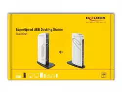 Докинг станция Delock, За MacBook, HDMI Full-HD, USB 3.2, LAN, Audio, Черен/Бял