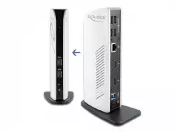 Докинг станция Delock, За MacBook, HDMI Full-HD, USB 3.2, LAN, Audio, Черен/Бял