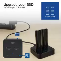 Двойна SSD докинг станция, ACT M.2 NVMe/PCIe за клониране, USB-C 3.2 Gen2, 10 Gbps
