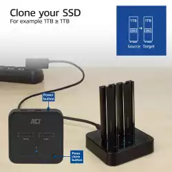 Двойна SSD докинг станция, ACT M.2 NVMe/PCIe за клониране, USB-C 3.2 Gen2, 10 Gbps