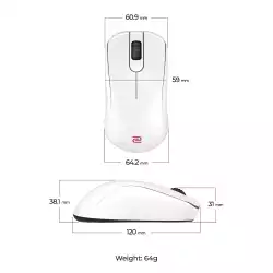 Геймърска безжична мишка ZOWIE S2-DW 4K, бяла                          
