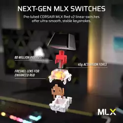 Геймърскa механична клавиатура Corsair K70 RGB MK.2 Core TKL, Corsair MLX Red суич