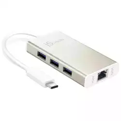 Хъб 3-портов J5create JCH471, USB-C 3.1, USB-A 3.0, Gigabit Ethernet                          