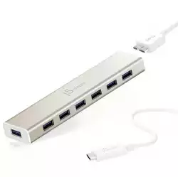 Хъб 7-портов J5 Create USB-C JCH377, USB 3.0, 1:7, Бял                          