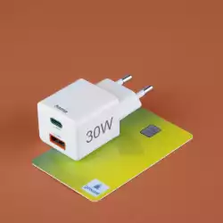 HAMA Бързо мини зарядно, 30 W, 1x USB-C, 1x USB-A, PD, бял