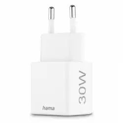 HAMA Бързо мини Gan зарядно, 30 W, 1x USB-C, 1x USB-A, PD, бял