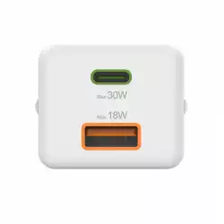 HAMA Бързо мини зарядно, 30 W, 1x USB-C, 1x USB-A, PD, бял